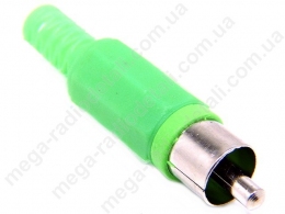Штекер RCA пластиковий з амортизатором кабелю зел.