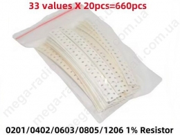 Набір резисторів 1206 1 Om - 1 MOm 1% 33 номінали по 20 шт.